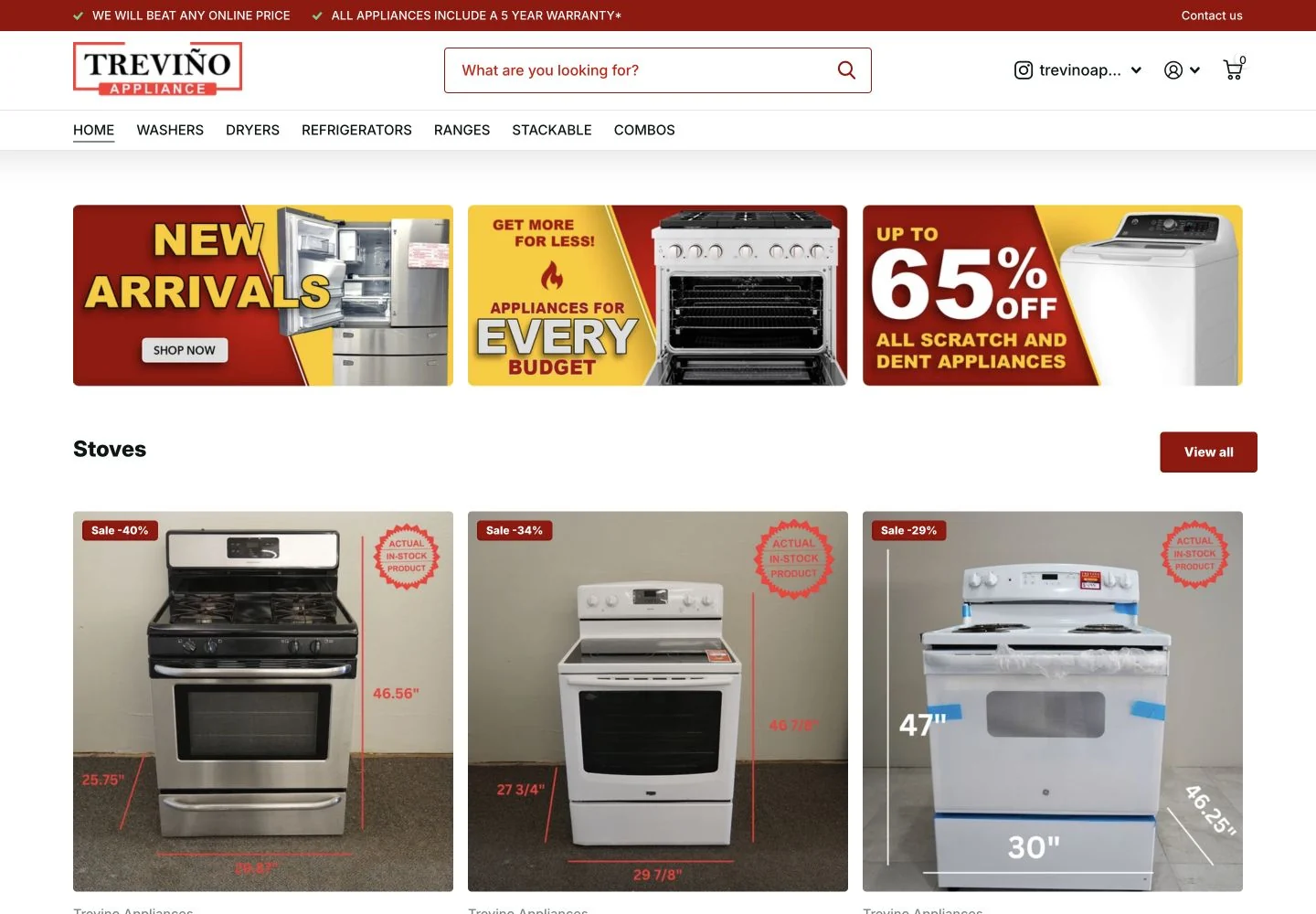 Trevino Appliance — desktop website